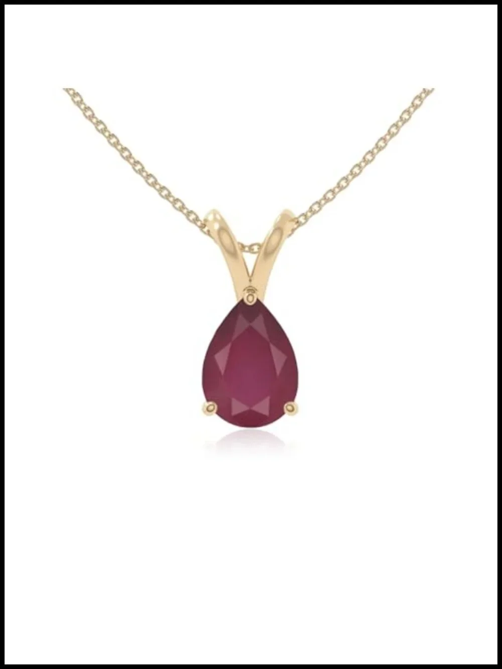 Pear Cut Ruby Pendant Necklace Sterling Silver Gold Vermeil Solitaire V-Bale
